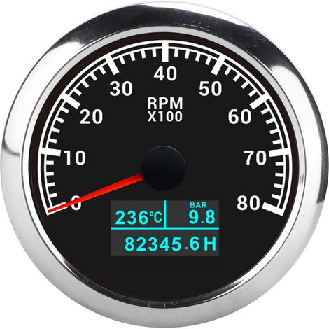 Tachymètre trois-en-un, jauge de température d'eau, manomètre d'huile et aiguille d'affichage des heures cumulées indice de protection IP67 convient aux automobiles, camions et navires cadran noir. (1/5)