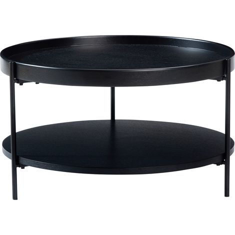Mesa de centro redonda de dos niveles con bandeja, madera y metal, 69 x 69 x 38 cm, en 3 colores (1/5)