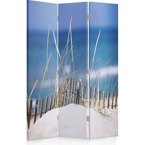 Paravent Plage Scénique 3 Volets pour Intérieur et Extérieur - 110 x 180 cm - 1 face déco, 1 face noir
