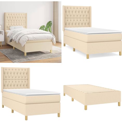 Boxspringbett mit Matratze Creme 100x200 cm Stoff - Boxspringbett - Betten - Schlafräume - Cremefarbenes Bett - Massivholzbette - Home & Living (1/5)