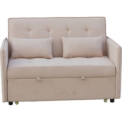 Canapé-lit, canapé de salon avec accoudoirs en tissu coloris beige - Longueur 135 x profondeur 87 x hauteur 96 cm (1/5)
