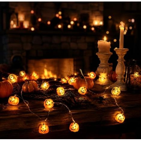 Halloween Fairy Lights, 2 m 20 LED Pumpkin Battery Operated LED Battery Operated for Autumn Halloween Decorations, Fireplace, Indoor (1/5)