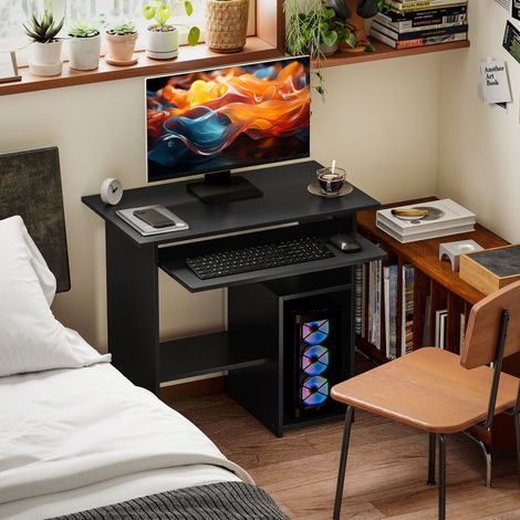 Bureau compact 80x45 cm avec rangements noir OKMYHOME (1/3)