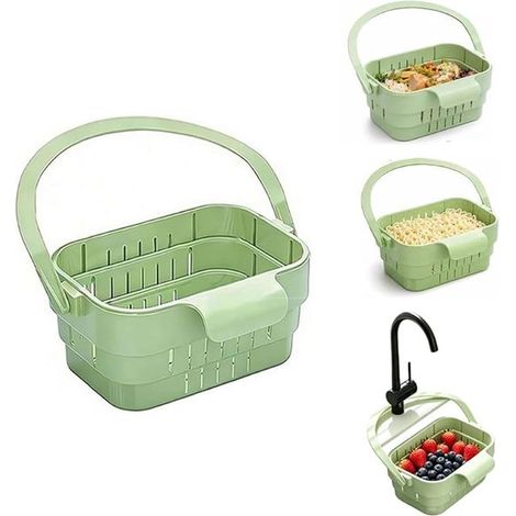 Panier d’évier pliable – 17 x 11,5 x 6,5 cm – Vert – Filtre à résidus – Pour thé et restes alimentaires (1/5)