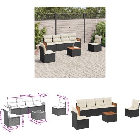 7-tlg. Garten-Sofagarnitur mit Kissen Schwarz Poly Rattan - Gartenmöbel - Gartensorte - Outdoor Möbel - Lounge Set - Esstisch - Home & Living (1/3)