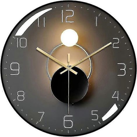 Horloge murale silencieuse moderne, pendule mural de 30 cm de diamètre, horloge murale numérique à quartz ronde, convient pour le salon, le bureau, la chambre, la cuisine (noire) (1/4)