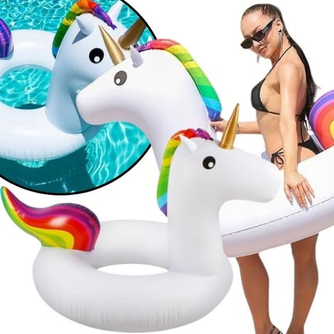 Anello gonfiabile per nuotare unicorno PER spiaggia piscina vacanze bianco (1/5)