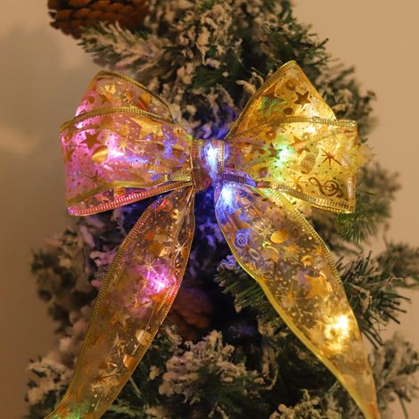 Guirlande lumineuse LED ruban de Noël, guirlande décorative pour sapin de Noël, guirlande satinée, guirlande lumineuse clignotante pour boîte cadeau, ruban doré 4 m 40 lumières (1/5)