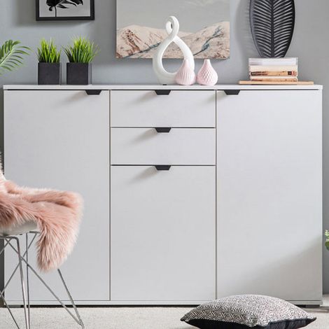 Mainarda Kommode, 2 Schubladen, Flügeltür, Schiebbar, 135x40x95h cm, Weiß (1/5)