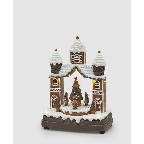 EDG Enzo De Gasperi Diorama Casetta Natale Marzapane con Pino H 26,5 Cm L 20 Cm L 11 Cm Led Hazelnut