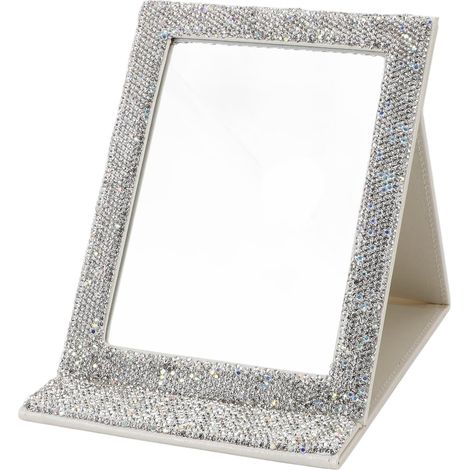 Miroir Cosmétique Pliant Blanc, Miroir de Maquillage Portable Haute Définition avec Décoration en, pour vanité de Bureau en Dortoir