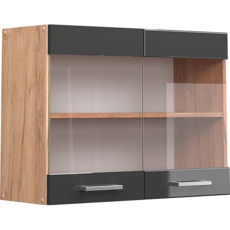 Mobile da cucina in vetro R-Line, Antracite lucido, 80 cm, Vicco