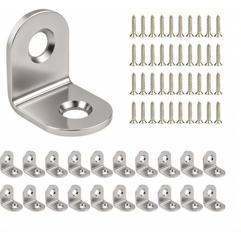 20 x Équerre de Fixation (20 x 20 x 16) Support d’angle Droit en L, Équerre 90° en Acier Inox Argenté, Équerre étagère, Équerre de Coin, Renfort Meuble (1/4)