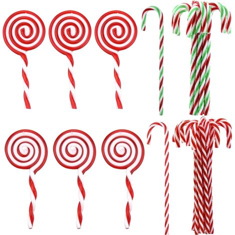 30 adornos navideños, bastones de caramelo, piruletas, plástico, 15 cm, 12 cm, rojo, blanco, verde, abeto, casa (1/5)