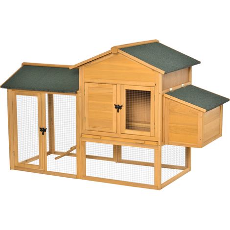 Gallinero para gallinas enanas con recinto y nido de madera amarillo/verde 168x75x103 cm MODENUIT (1/5)