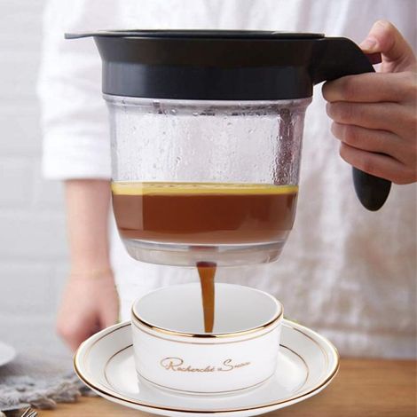 Séparateur de graisse 4 tasses : passoire à ouverture facile par le bas – distributeur à pression facile pour des sauces, bouillons et soupes plus sains en cuisine (1/5)