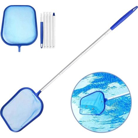 Épuisette Piscine - Filet 30 x 27 cm - Manche Aluminium 5 Sections - Pour Piscines Peu Profondes - 1 Pièce