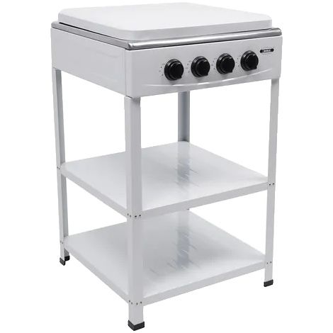 Cocina de gas, 4 quemadores, encendido manual, color plata. (1/2)
