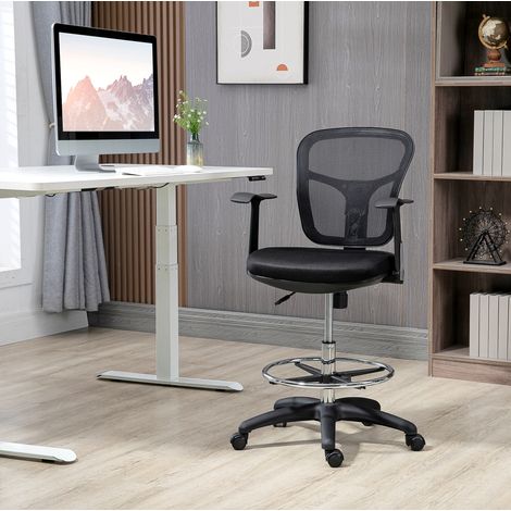 Chaise de bureau ergonomique 59x59x95-115 cm polyester noir, repose-pieds pour bureau – MEUBLIV (1/5)