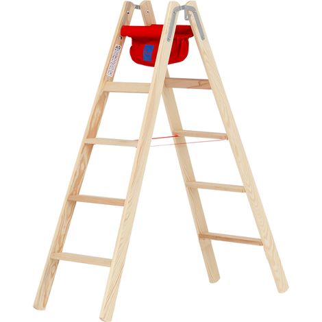 Maler Doppelleiter aus Holz 2x5 Stufen - Hauteur atteignable 2.45m - 71499/2x5
