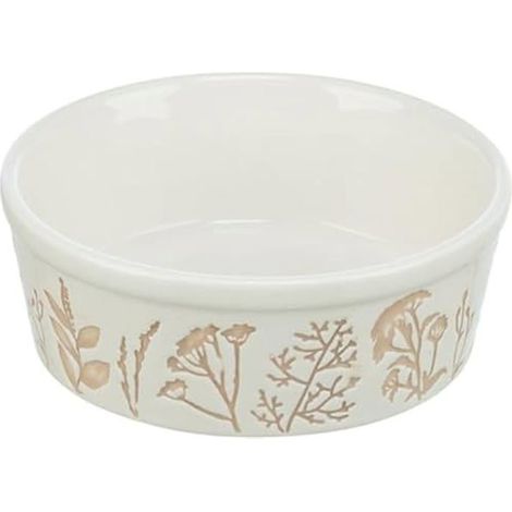 Filiyano-Bol en céramique - TRIXIE - Design structuré - 1,2 l - Diamètre : 20 cm - Blanc/taupe