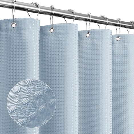 Rideau de Douche Bleu Brouillard – Rideau de Douche à Armure gaufrée en Tissu texturé pour Salle de Bain – Tissu Doux et de Luxe d'hôtel et Spa – Imperméable – Lavable en Machine – 183 x 183 (1/5)