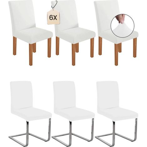 Housses de chaise extensibles pour chaises de salle à manger, lot de 6, blanc (1/5)