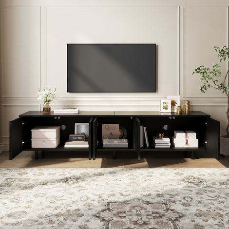 Mueble TV bajo 180 x 38 x 45 cm con 5 puertas, pasacables integrados, negro HAVRYA (1/5)
