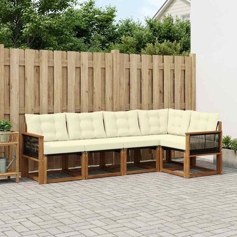 vidaXL Conjunto de sofás de exterior 5 uds. Natural y Crema (1/5)