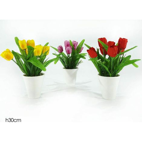 Pianta piantina artificiale con vaso cachepout fiori tulipano decoro per casa da bagno (1/5)