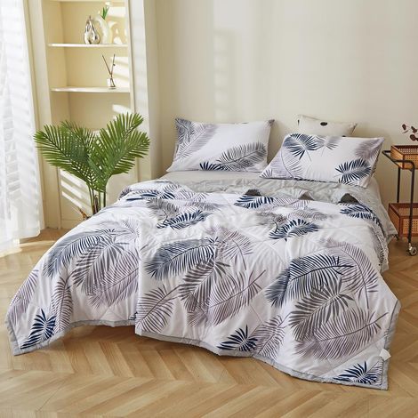 Couette D'été Édredon, Douce et Respirante réversible Couverture en Microfibre- Courtepointe Légère Et Respirante Couvre Lit 2 Personnes Matelassé Lavable en Machine (Feuilles D'été, 150200CM) (1/5)