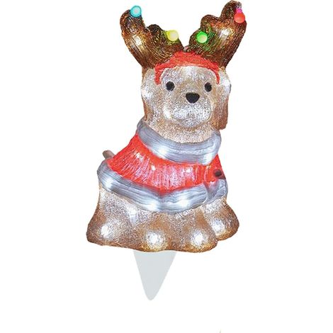 Stake De Jardin De Noël - Sculpture Animale En Acrylique Avec Led - Renne Chien Coq - Décoration Extérieure Réaliste - Lot De 1 (1/5)