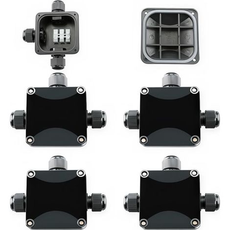 4 Pack Boîte de jonction électrique extérieure imperméable, IP66 Connecteur Étanche 3 Voies Connecteurs Boîtier Électrique Extérieur Ø 5.5mm-10.2mm. 3 Câble PG9, fait en plastique noir (1/5)