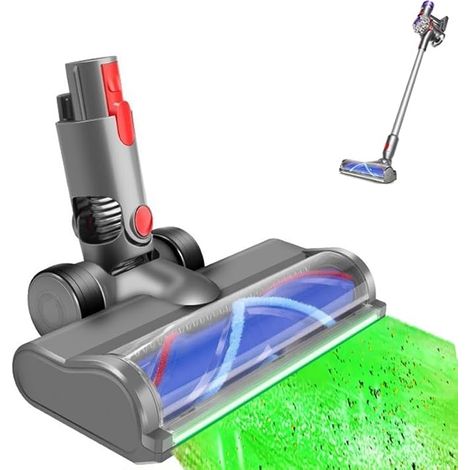 Accessorio migliorato per aspirapolvere Dyson V15, V11, V10, V8, V7, G5 con sensore di polvere, spazzola con illuminazione LED verde che copre l'intera superficie, ideale per pavimenti in legno e tapp (1/4)