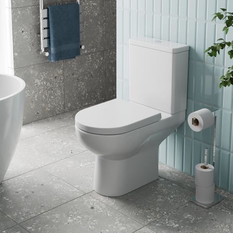 Rimless Close Coupled Toilet Soft Close Seat Bathroom Modern White Gloss (1/4)