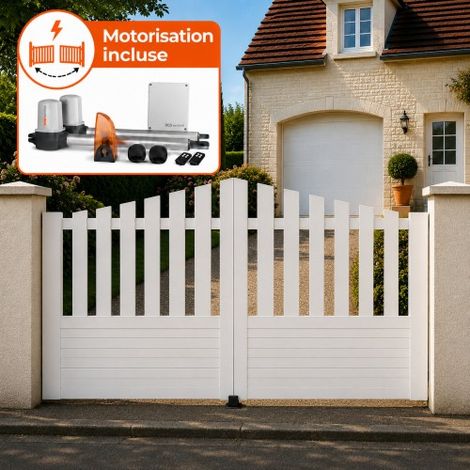 Portail battant électrique PVC blanc avec moteur Sentinel H 145 x L 350 ALENÇON CONVEXE (1/5)