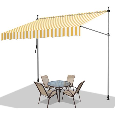 TolleTour Klemmmarkise mit Handkurbel, 300x120cm Balkonmarkise, UV-beständig 50+ höhenverstellbar Sonnenschutz ohne Bohren für Terrasse und Balkon Gelb Weiß