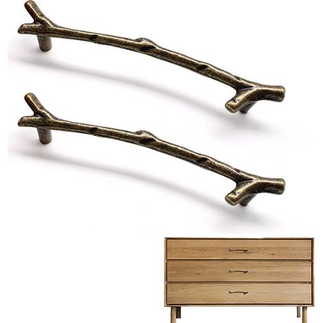 2 Poignees Branche Alliage Zinc Porte Meuble Cuisine (1/5)
