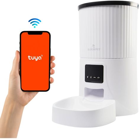 Distributore automatico di cibo per cani e gatti con controllo tramite app Wi-Fi, 4 litri, colore bianco, colore Gluckpet.