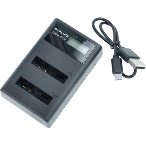 vhbw Dual Micro-USB + USB-C Ladegerät kompatibel mit Canon PowerShot S90, S200 PC2007, S95 Kamera - Ladeschale + Micro-USB Kabel Ladeanzeige + Display (1/5)