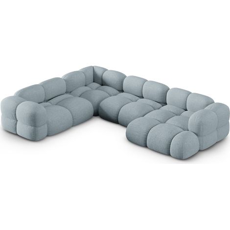 Canapé d'angle gauche forme-U 5 places tissu struct. bleu pastel (1/5)
