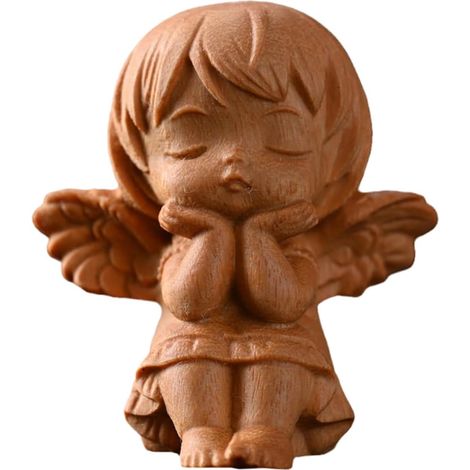 Sculpture Ange Bois Miniature Décoration Religieuse Unique pour Intérieur Statue Artisanale