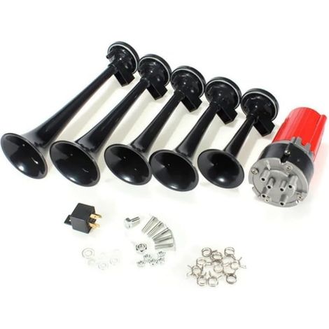 5 pezzi 125dB 12V tromba musicale con compressore per auto camion barca autobus nero