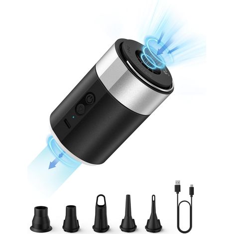 Elektrische Luftpumpe, 4000mAh Wiederaufladbare Akku Luftpumpe Luftmatratze mit 5 Luftdüsen, Mini Luftpumpe Elektrisch Inflator mit Licht/Tragetasche, Schnell Inflator für Luftmatratze, Schlauchboot (1/5)