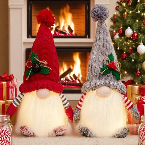 Weihnachtsdeko Wichtel, 2 Stück Weihnachtswichtel Figuren mit LED Licht, Weihnachten Deko Leuchtende Plüsch Wichtel Figuren, Weihnachten Wichtel Puppen für Weihnachtsdeko Innen, Tischdeko (C) (1/5)