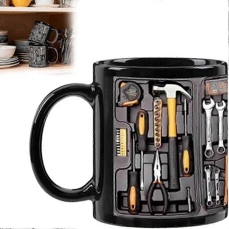Mug « Boîte à outils du mécanicien », détails d'outils réalistes et poignée confortable, tasse à café en céramique de 325 ml (11 oz) en forme de boîte à outils de mécanicien, idéal pour un anniversair (1/5)