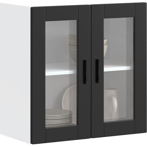 Armario de pared para cocina con puerta de cristal Porto negro vidaXL (1/5)