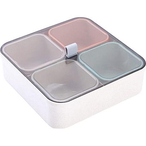 Boîte De Rangement À Compartiments - 4 Compartiments Amovibles Avec Couvercle Transparent - Pour Fruits Légumes Noix Confiseries - 1 Pièce (1/5)