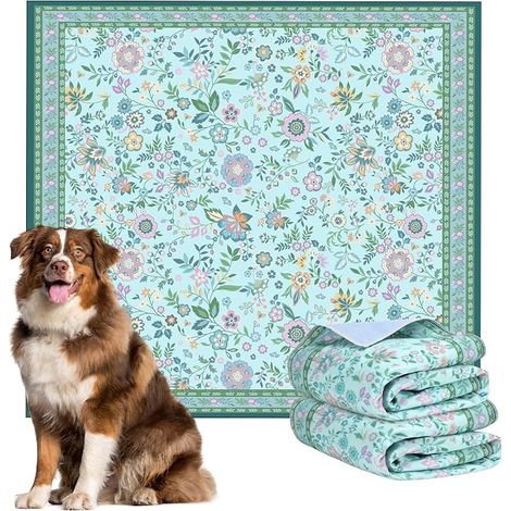 Absorbent Mat for Dogs, 48 mm, Reusable  Green Floral Pattern Dog Training Mat, Washable and Non-Slip Rabbit Mat, Suitable for Dogs Cats (1/5)
