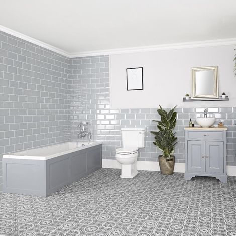Milano Thornton Bathroom Suite with Single Ended Bath  645mm Vanity Unit with Countertop Basin and Close Coupled Toilet WC - Light Grey (1/5)